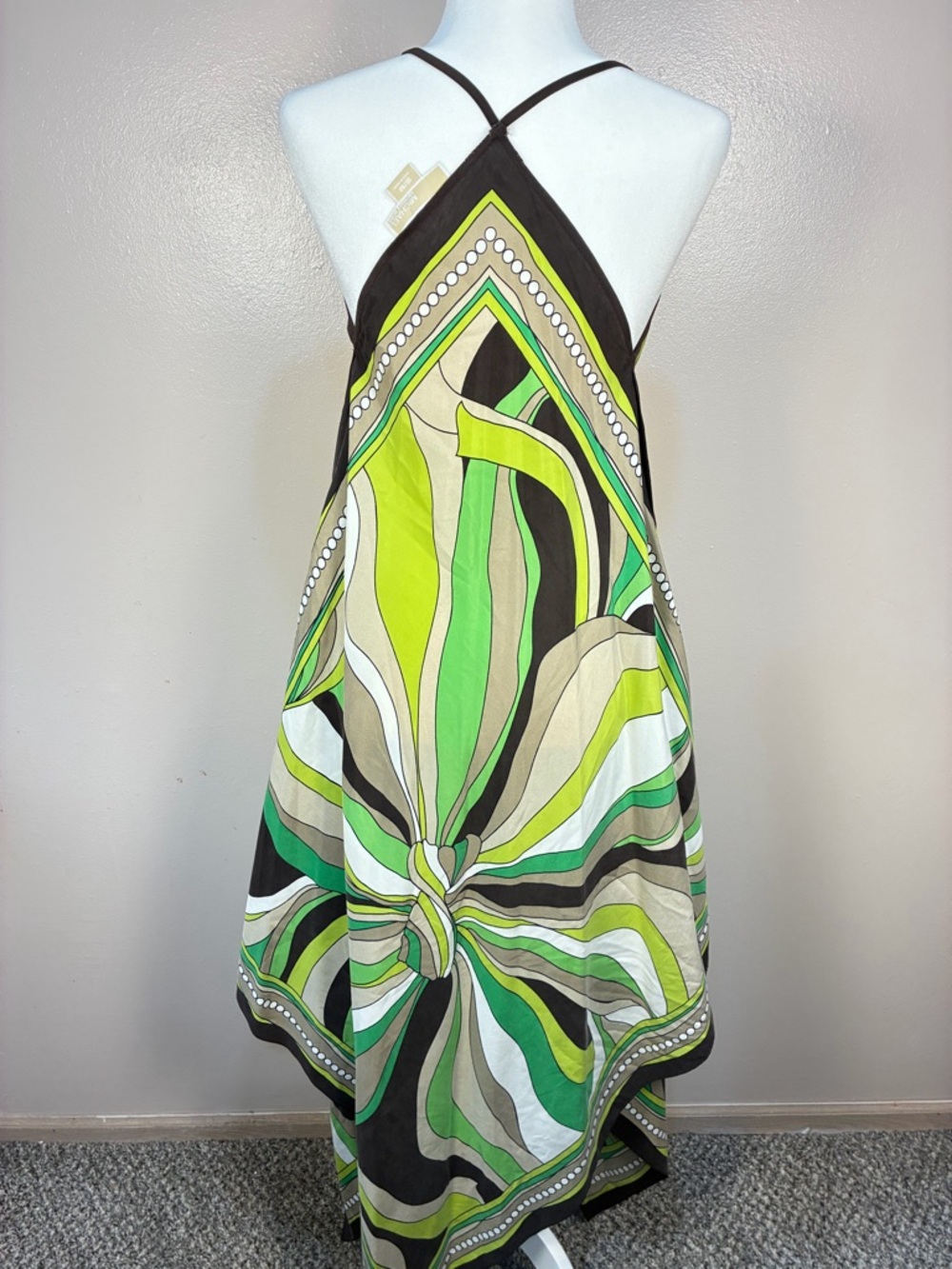 Micheal Kors 100% Silk Handkerchief Hem printed Dress - Picture 12 of 13